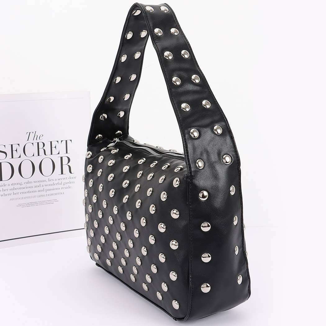 3AM BY H&D ACCESSORIES - Wholesale Shoulder Bag - Women's - Faux Leather Metal Studded Hobo Bag2