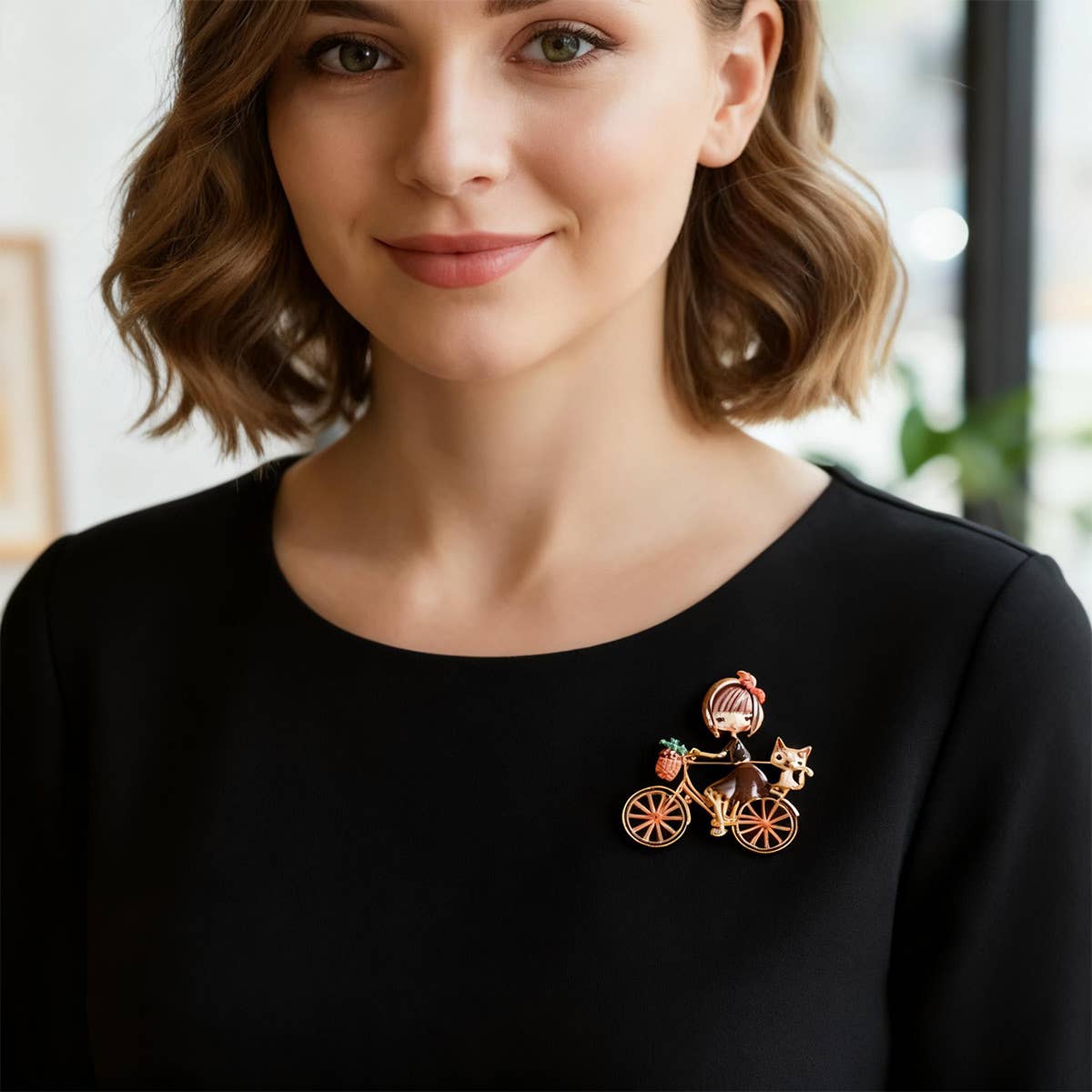 Domoflor s.l - Wholesale Brooch - Cyclist girl brooch with cat 🐱💖4