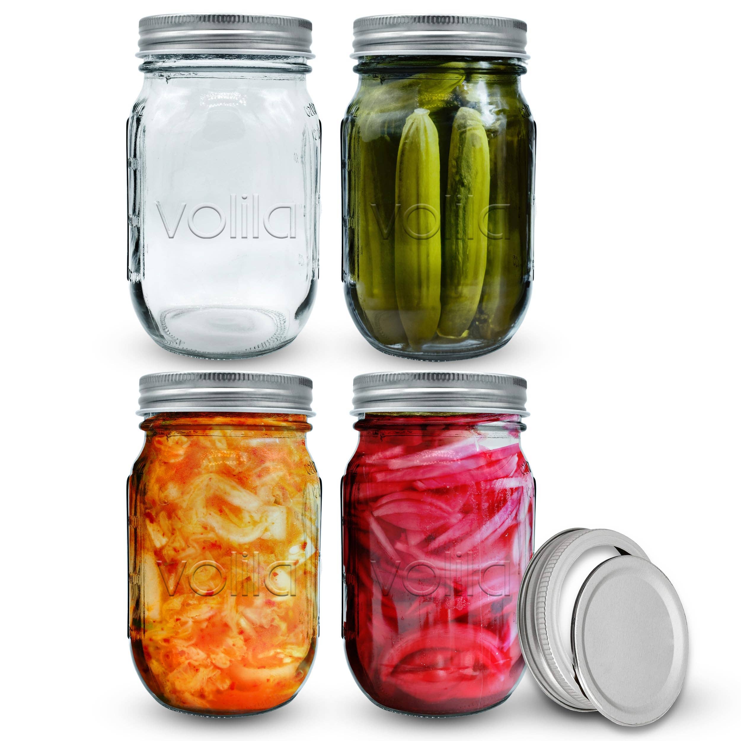 Jara Trading – wholesale Jar – volila Mason Jar - Leakproof Mason Jars with Lids 500ml for Salad Jars, Overnight Oats Jar or Pickling Jars with Lids - 2-Part Mason Jar Lids, Labels, Pen and Sponge Included0