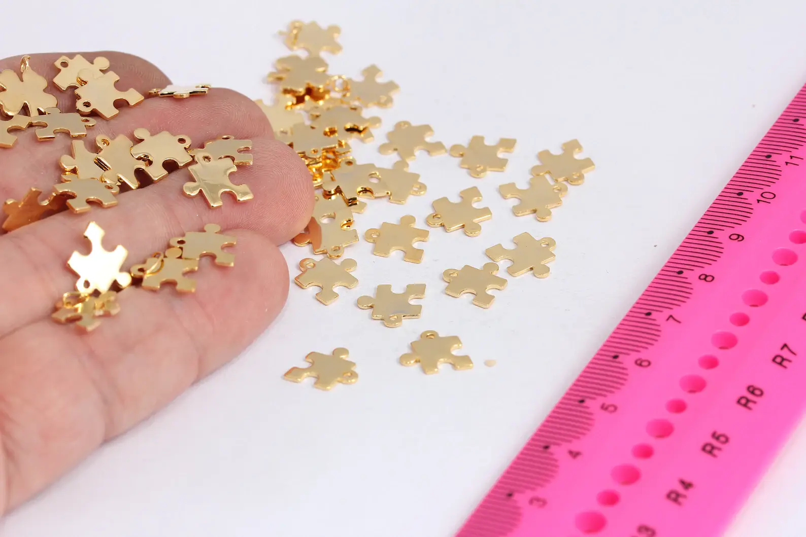 QueenJewelryM - Wholesale Individual Charm/Pendant - 10mm 24k Shiny Gold Puzzle Charms, Autism Symbol, MTE1910