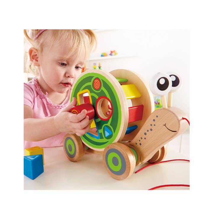 Hape Toys - Wholesale Toy Set - Kids - Hape Walk-A-Long Snail - Pull-Along Toy with Shape Sorting.