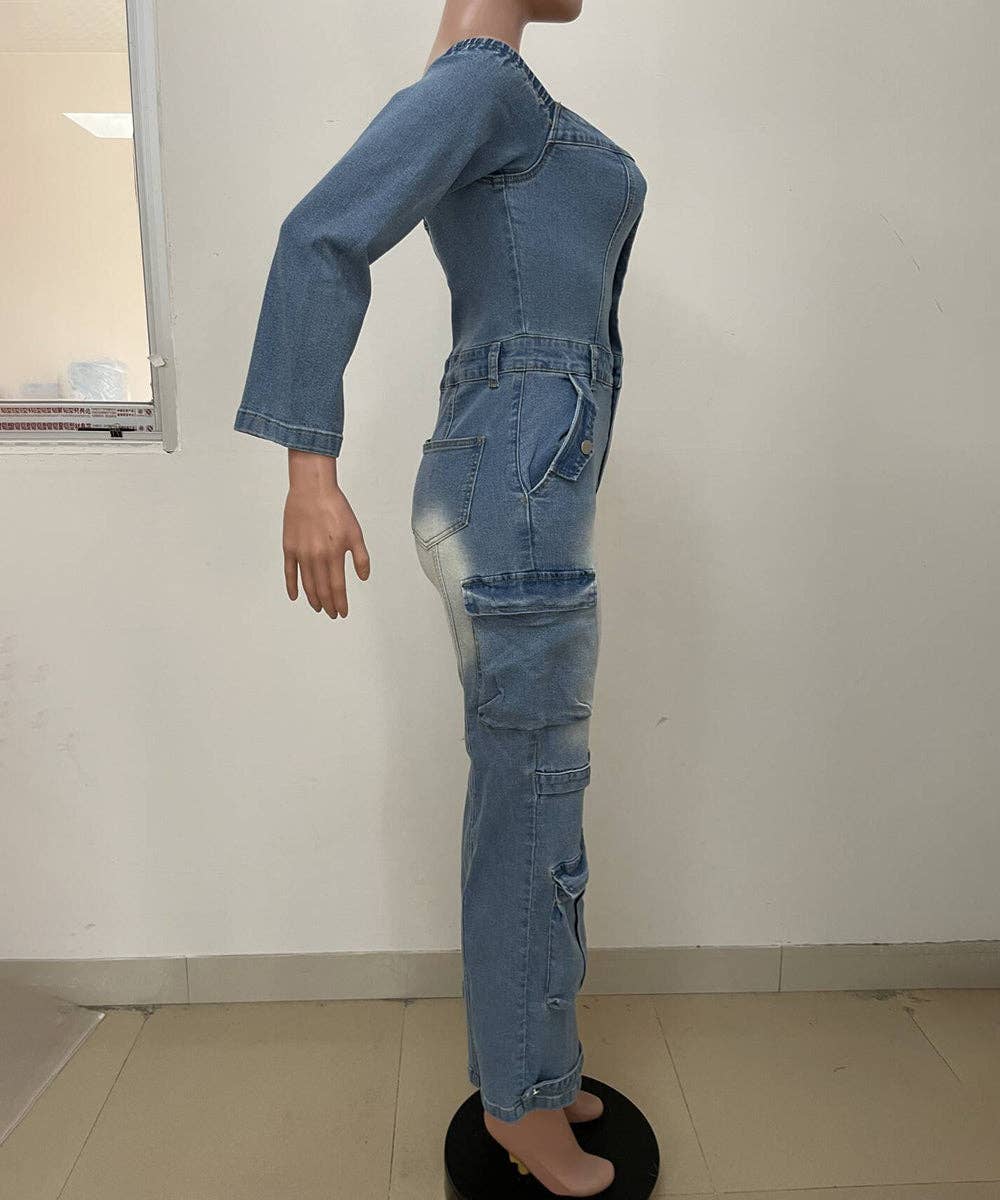 Aria Romance - Wholesale Jumpsuit - Women's - Asymmetric Denim Cardigan Set11