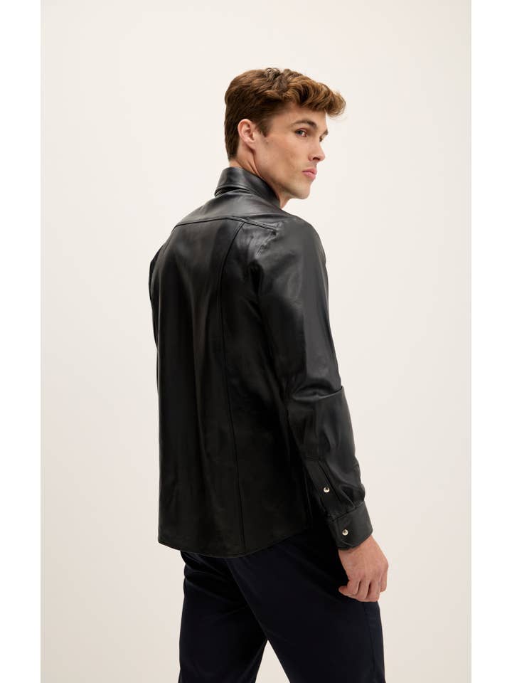 Men's Genuine Lambskin Leather Shirt - Black for wholesale on Faire5