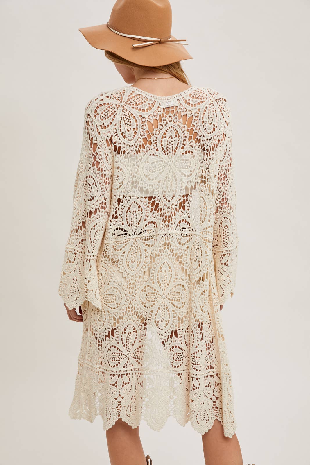 Bluivy - Vente Cardigan – femme - Cardigan en crochet ouvert à manches cloche, longueur genou13