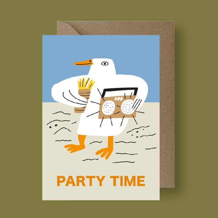 Partyzeit Möwenkarte – Lustige Geburtstags- & Feierkarte für den Großhandel von Seekprint
