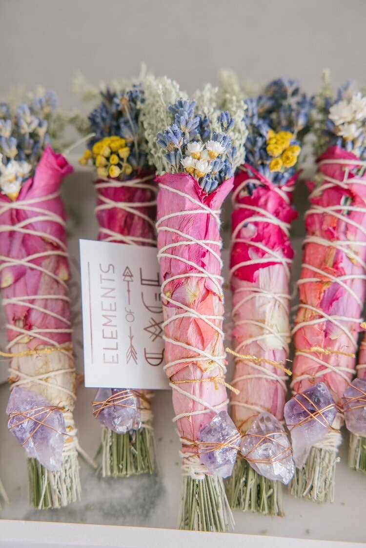 Elements of Sage - Wholesale Sage Bundle - Floral Sage Bundle with crystal, label & info card.3