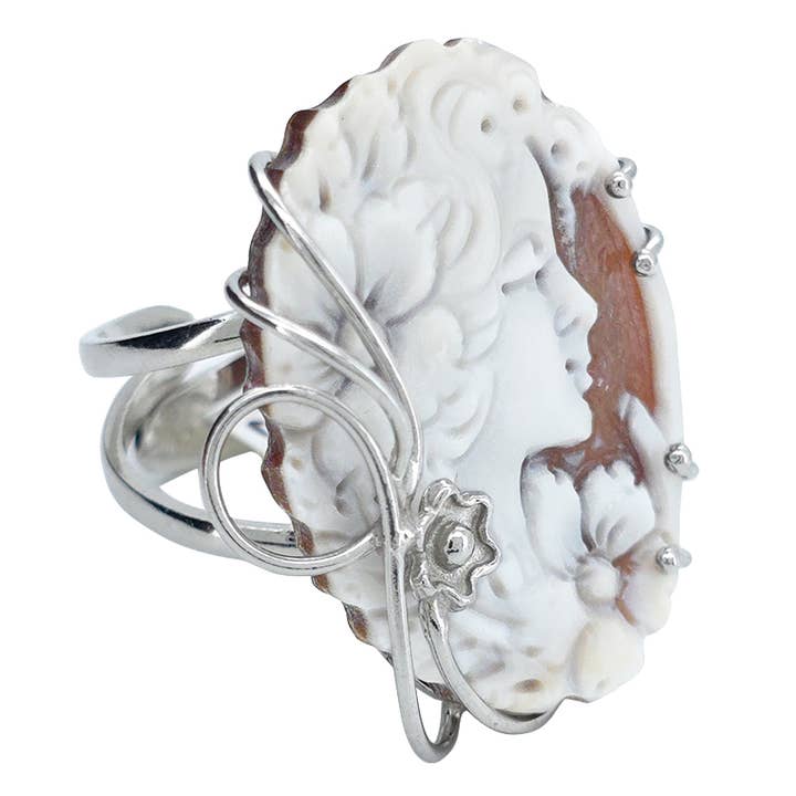 Amberman - Wholesale Cocktail/gelegenheidsring - Italiaanse schelpcamee damesprofiel verstelbare ring