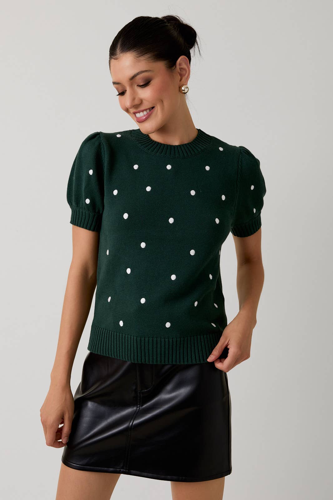 Sunday Edition - Wholesale Knit Sweater - Women's - ROUND NECK PUFF SHORT SLEEVE "POLKA DOT" EMBROIDERED SWEATER44