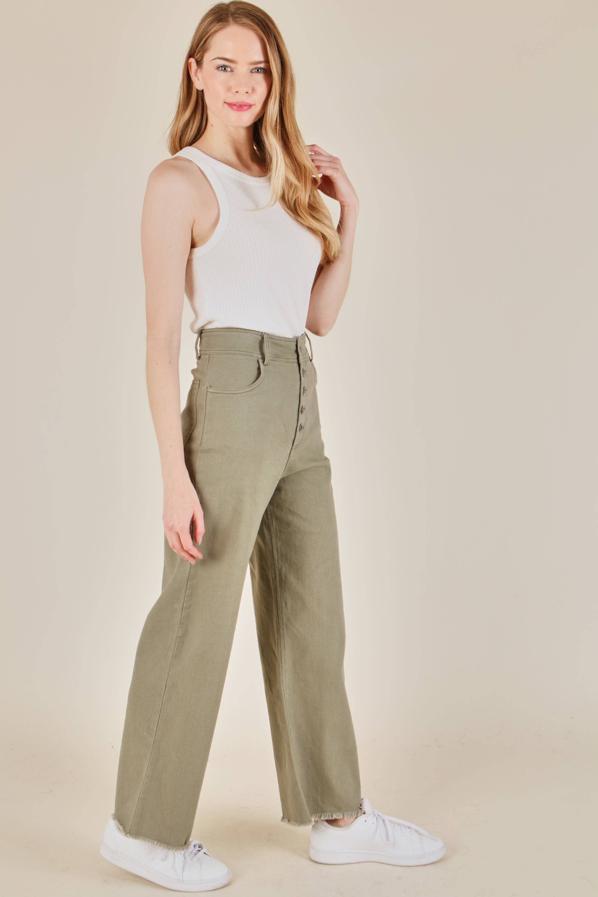 P.S Kate - Vente Pantalon – femme - [✨MEILLEURE VENTE] Pantalon boutonné uni très extensible P18659- PLUS5
