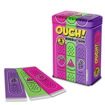 Grandpa Joe's Candy Shop - Wholesale Chewing Gum - Ouch! Bubble Gum Band-Aids Assorted Flavor Tin, 12ct Display