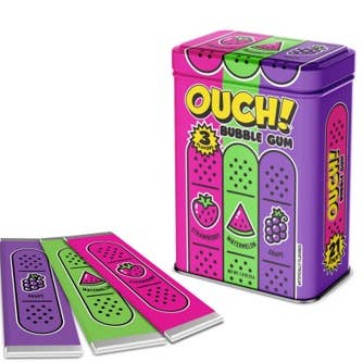Grandpa Joe's Candy Shop - Wholesale Chewing gum - Ouch! Bubble Gum Band-Aids Assorted Flavor Tin, 12ct Display0