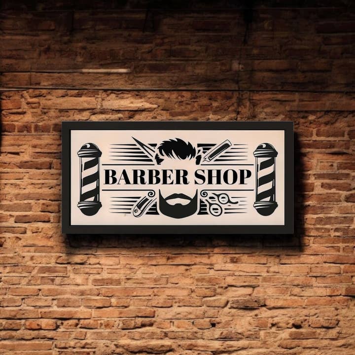 Wall Art Framed Print Barber Shop Sign for wholesale by Echo Three