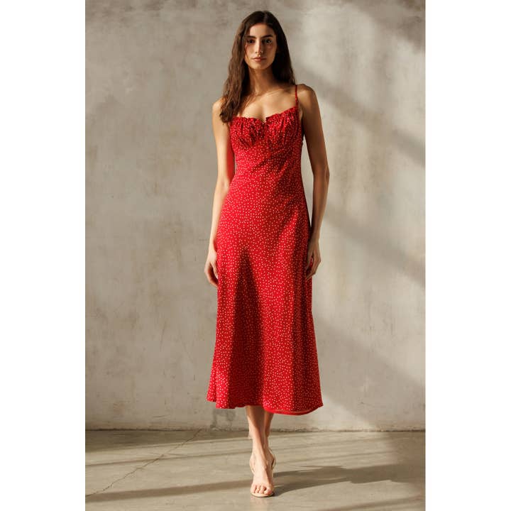 JD7544 - RED WHITE POLKA DOT MIDI DRESS for wholesale on Faire