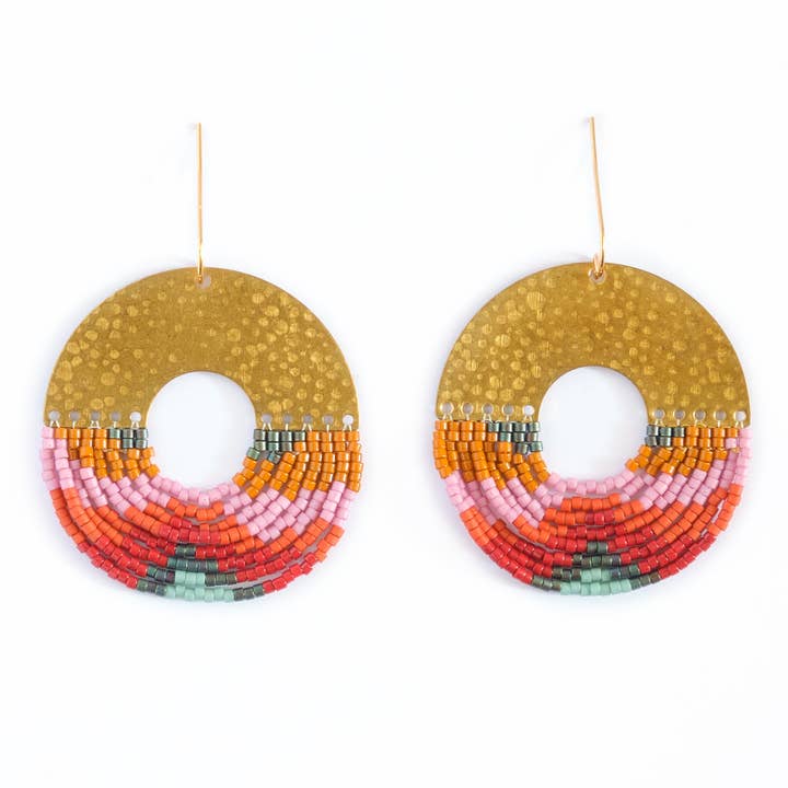 Mayana Designs Co - Wholesale Dangle Earrings - Beaded Handwoven Organic Circular Fringe Earrings (Lilac)0