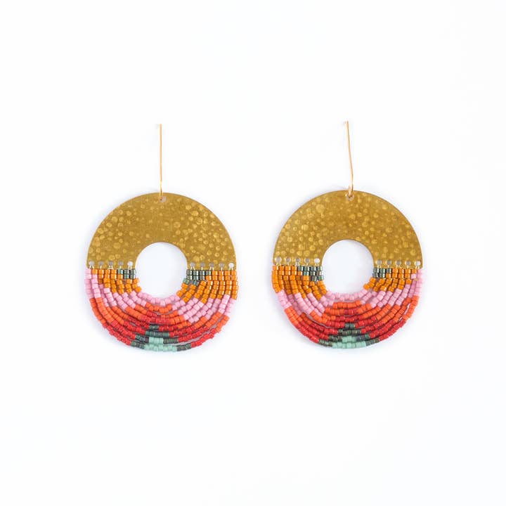 Mayana Designs Co - Wholesale Dangle Earrings - Beaded Handwoven Organic Circular Fringe Earrings (Green)