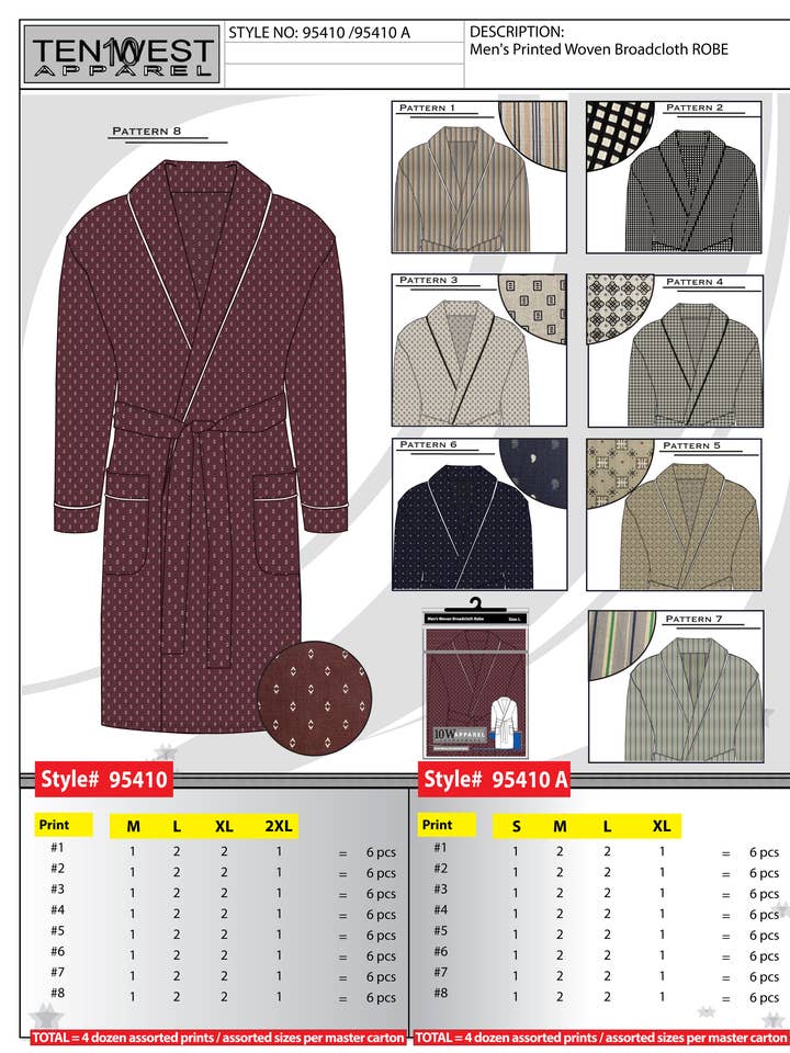Bata estampada en tela para hombre M-2X para venta al por mayor de Ten West Apparel