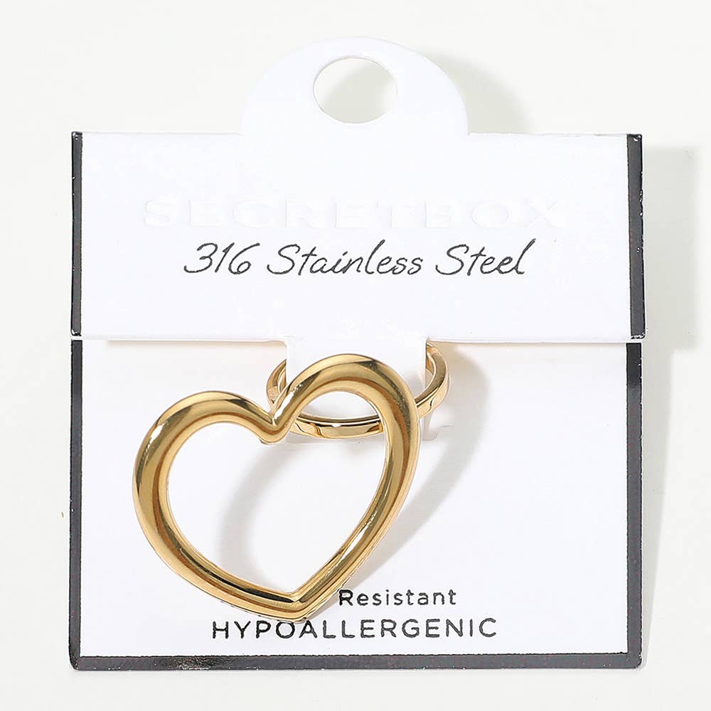 Sensibling Corp. - Wholesale Band/Stacked Ring - SECRET BOX_Stainless Steel Adjustable Open Heart Ring2
