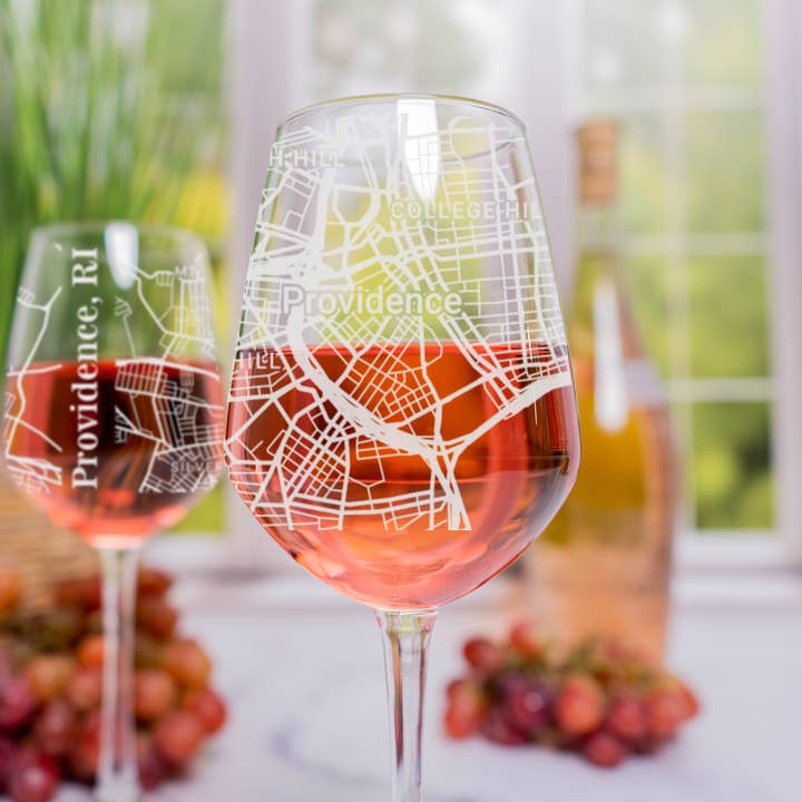 Providence RI - Street Map - Engraved Wine Glass for wholesale by Blue Ridge Mountain Gifts