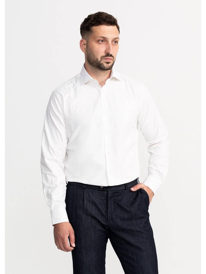 De IONESCU - Wholesale Button Down Shirt - Men's - The "Peles" Egyptian Cotton Shirt - Ecru