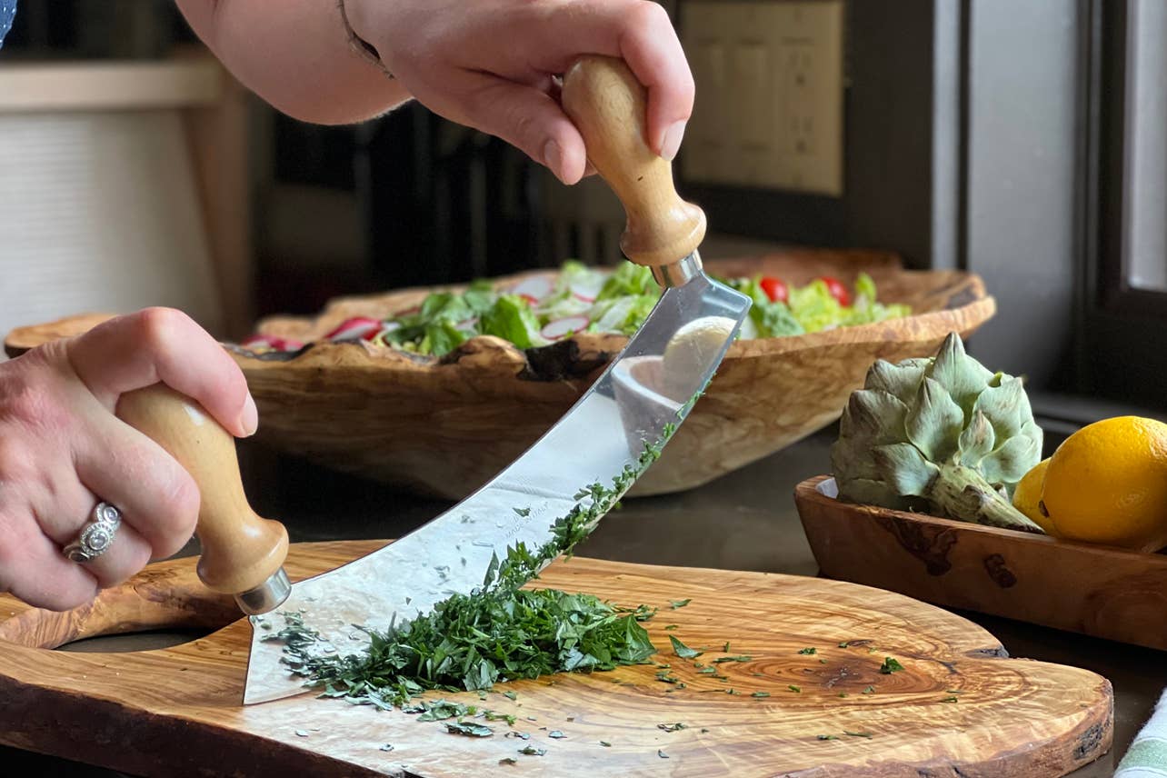 Light Handle Traditional Italian Mezzaluna Chopper - Large for wholesale on Faire4