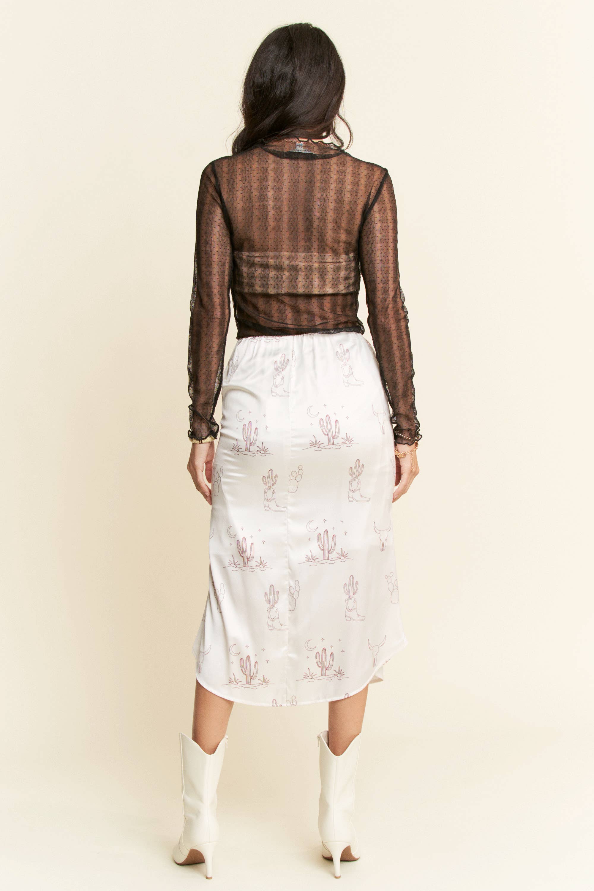 LATTE PLUS WESTERN CONVERSATIONAL PRINTED MIDI SKIRT for wholesale on Faire2