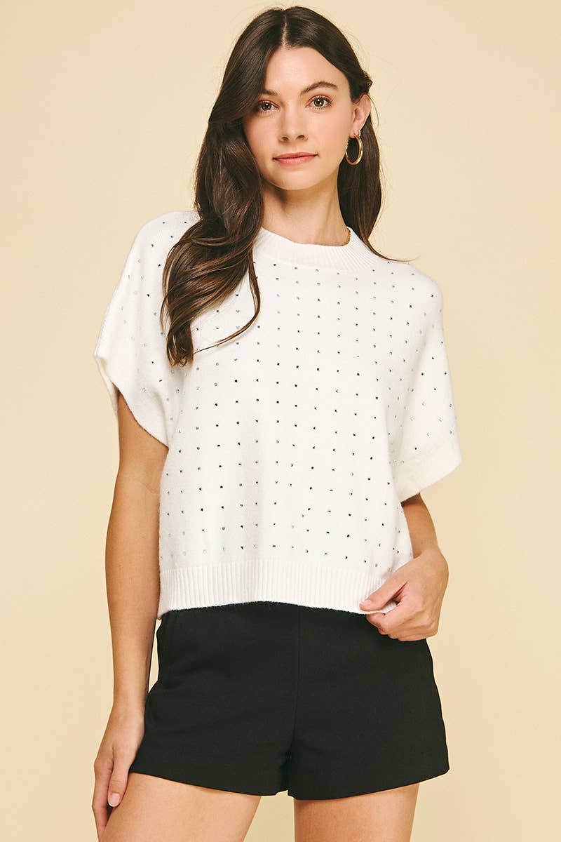 PINCH - Vente Pull en maille – femme - PULL BRODÉ EN PIERRES - 4739WB8