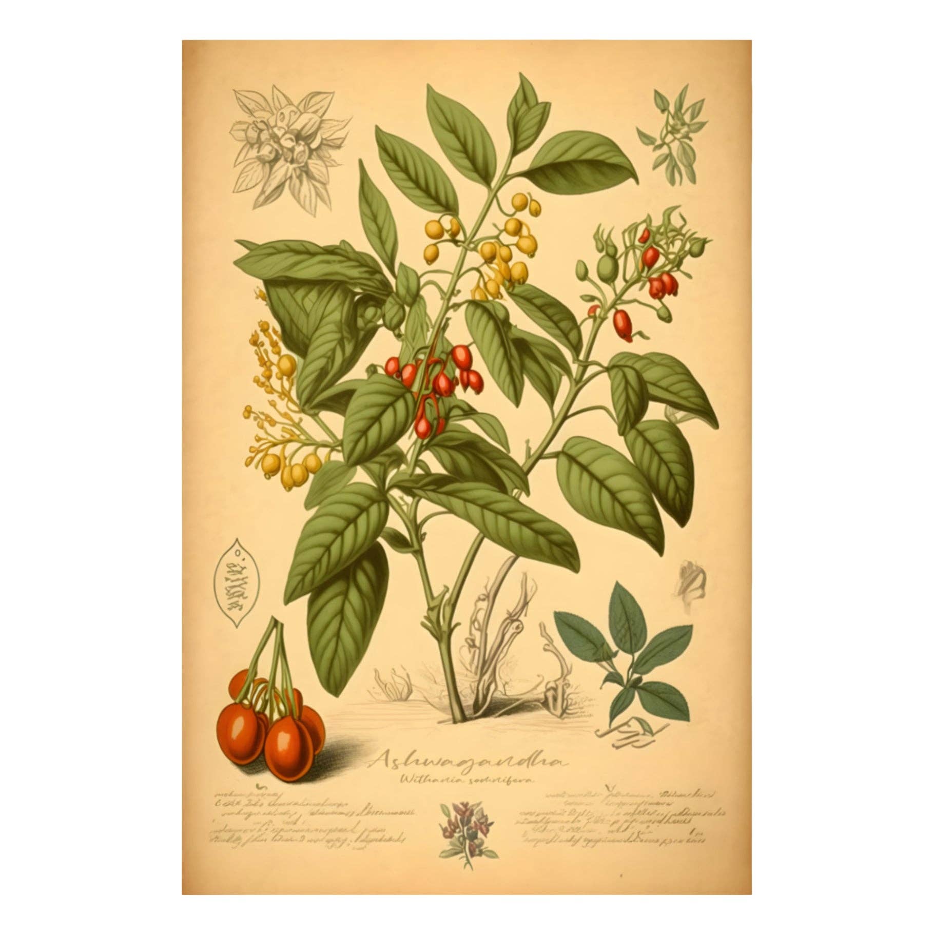 Print Pothecary - Wholesale Art Print - Light Ashwagandha Canvas Print - Herbal Art for Home or Office - Apothecary Decor2