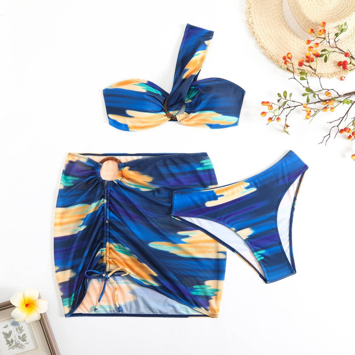 pinkblu02 – Engroshandel To-delt badedragt - Dame – Kvinder Sexet Tie-Dye Printet Badetøj Tredelt Sæt2