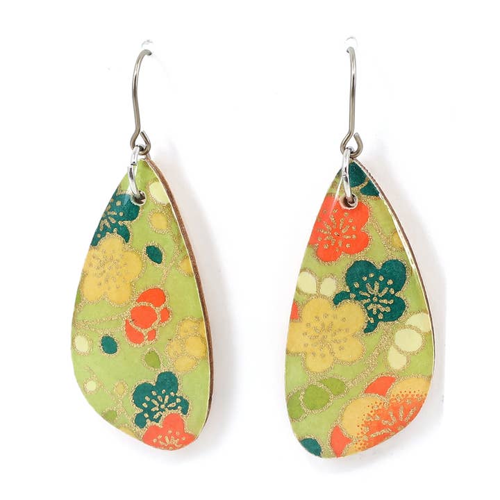 Floral Japanese Chiyogami earrings - Green for wholesale by autumn + tree