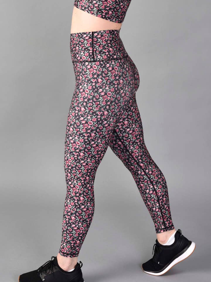 High Rise Lightweight 3/4 Legging in Red Floral for wholesale by Wear Love More LLC