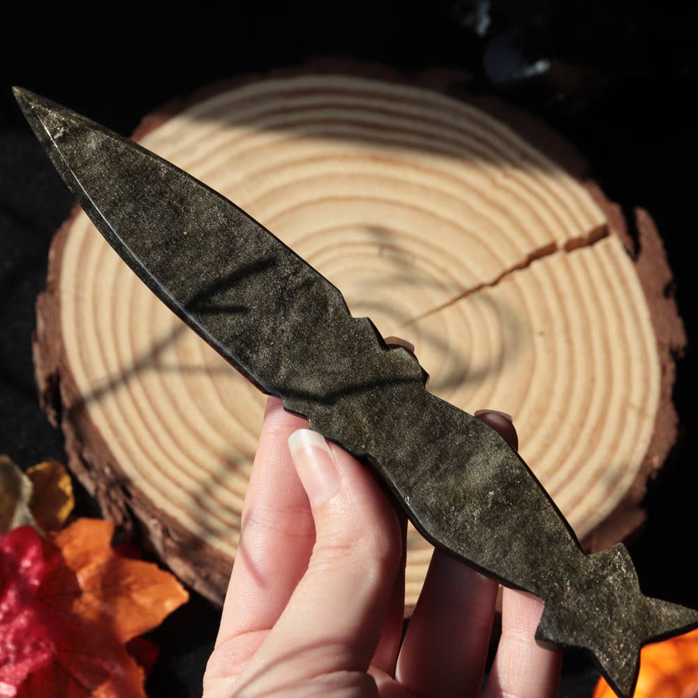 Natures Artifacts Inc - Wholesale Kitchen/Utility Knife - Golden Sheen Obsidian Knife with Star Handle 6