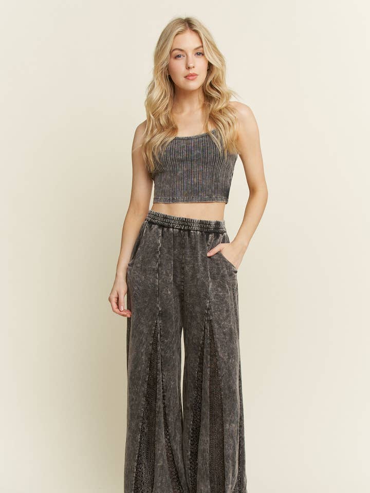 Mineral Washed Lace Flare Hippie boho Pants HP6566 for wholesale by J.Her