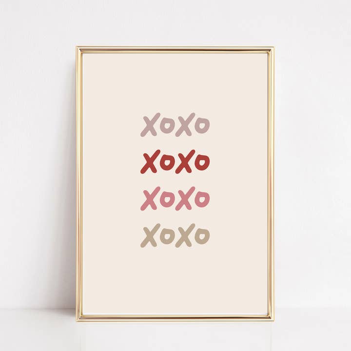 Pink and Red XOXO | Valentine's Day Wall Art Print for wholesale by KIKIANDNIM