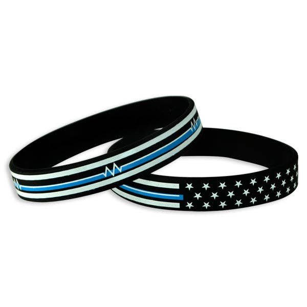 EMS Thin Teal Line Silicone Wristbands 12 Pack for wholesale by Kipp Brothers