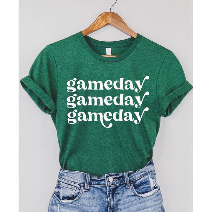 Distressed Game Day Graphic Tee - Bohemian Letter Print for wholesale by Kissed Apparel