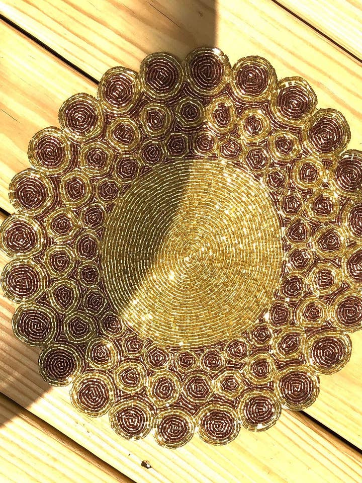 Set med 2 gyllene pärlformade handgjorda paljettbordstablett för wholesale av Lixra