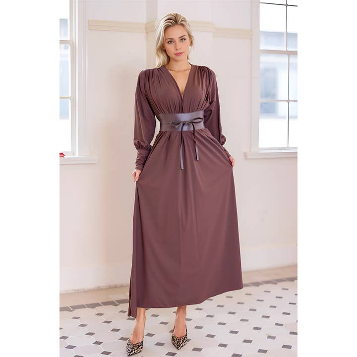 X9815CD Elegant Belted Maxi Dress for wholesale by XHHH Inc