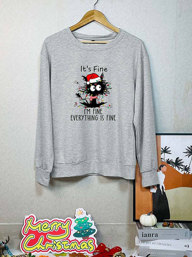 UNISHE - Wholesale Graphic Sweatshirt - Women's - Funny cat Christmas Sweatshirt STC189D022