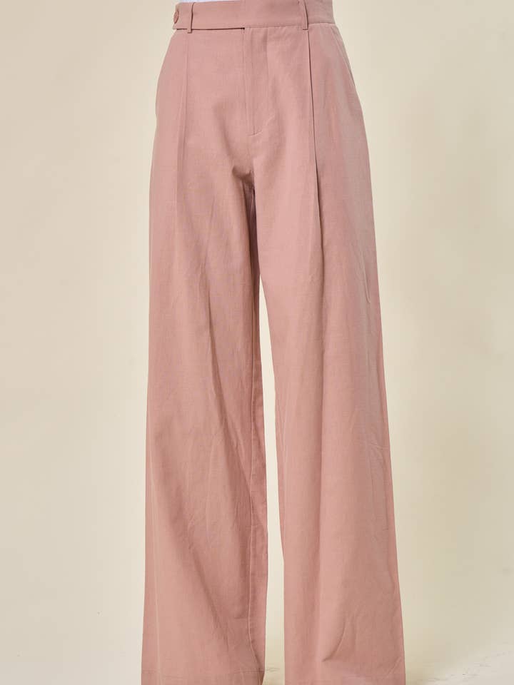 SIP6219A BLUSH WIDE LEG LIGHT LINEN TROUSERS WITH POCKETS for wholesale by Saints & Hearts
