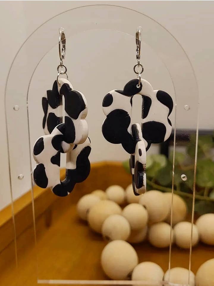 Cow Print Flower Link Dangles for wholesale by Lissa & Co.