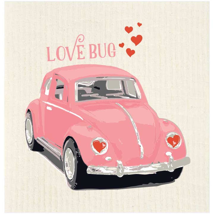 Love Bug Car Swedish Dishcloth for wholesale by Potluck Press