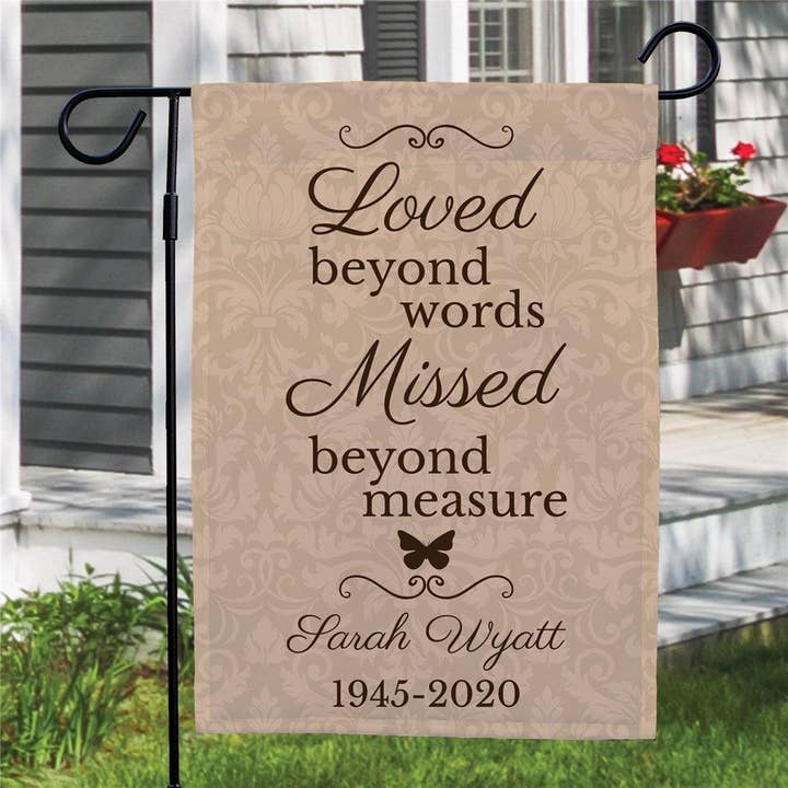 Personalized Loved Beyond Words Garden Flag for wholesale by Sunny Jar Personalized