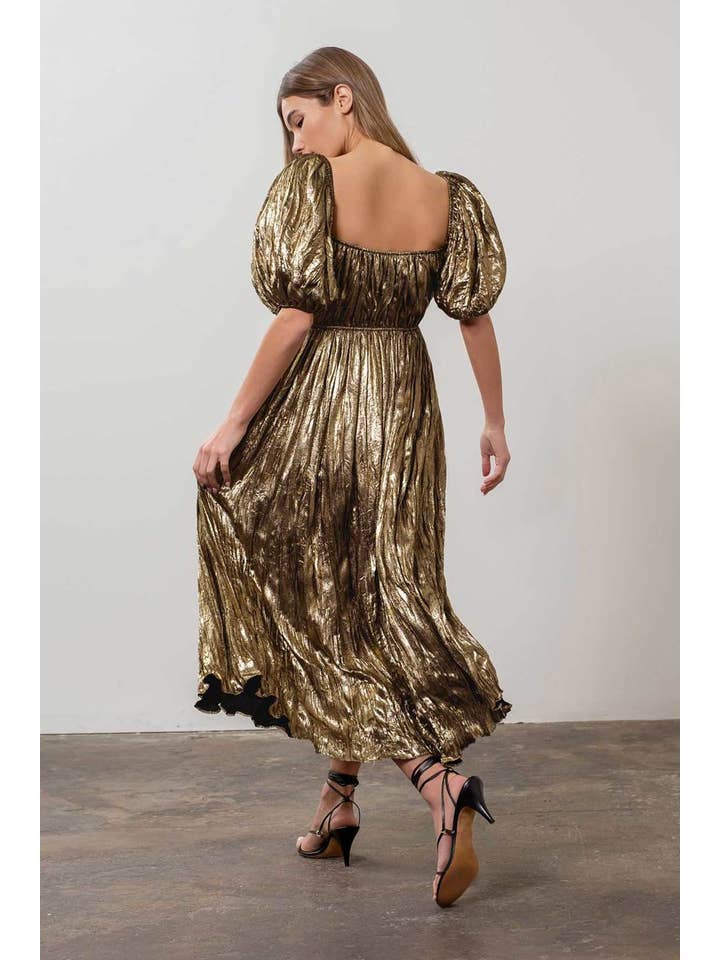 PUFF SLEEVE GOLD STUD MAXI DRESS for wholesale on Faire