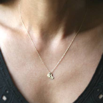 Double Heart Initial Necklace in 10k or 14k Gold for wholesale by Michelle Chang
