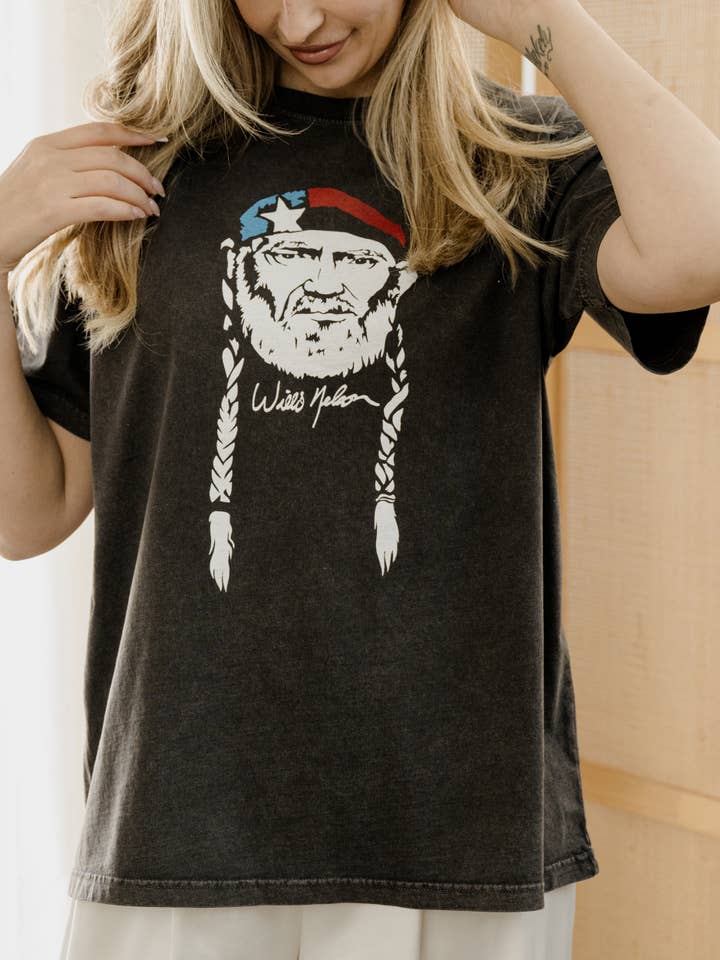 Willie Nelson Sketch Smoke Licensed Graphic Hi-Dive Tee for wholesale by LivyLu