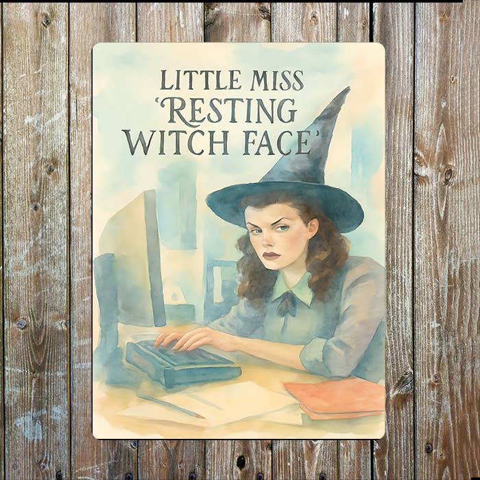 Resting Witch Face | Watercolour | Metal Sign Plaque for wholesale by The British Metal Signs Company