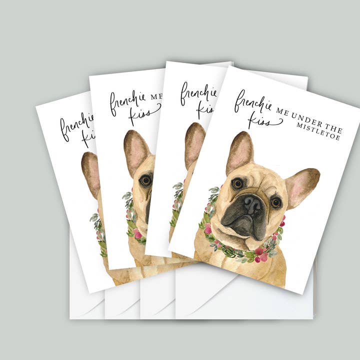 Set of 4 French Bulldog Christmas Card for wholesale by Two Peas Paper Co.