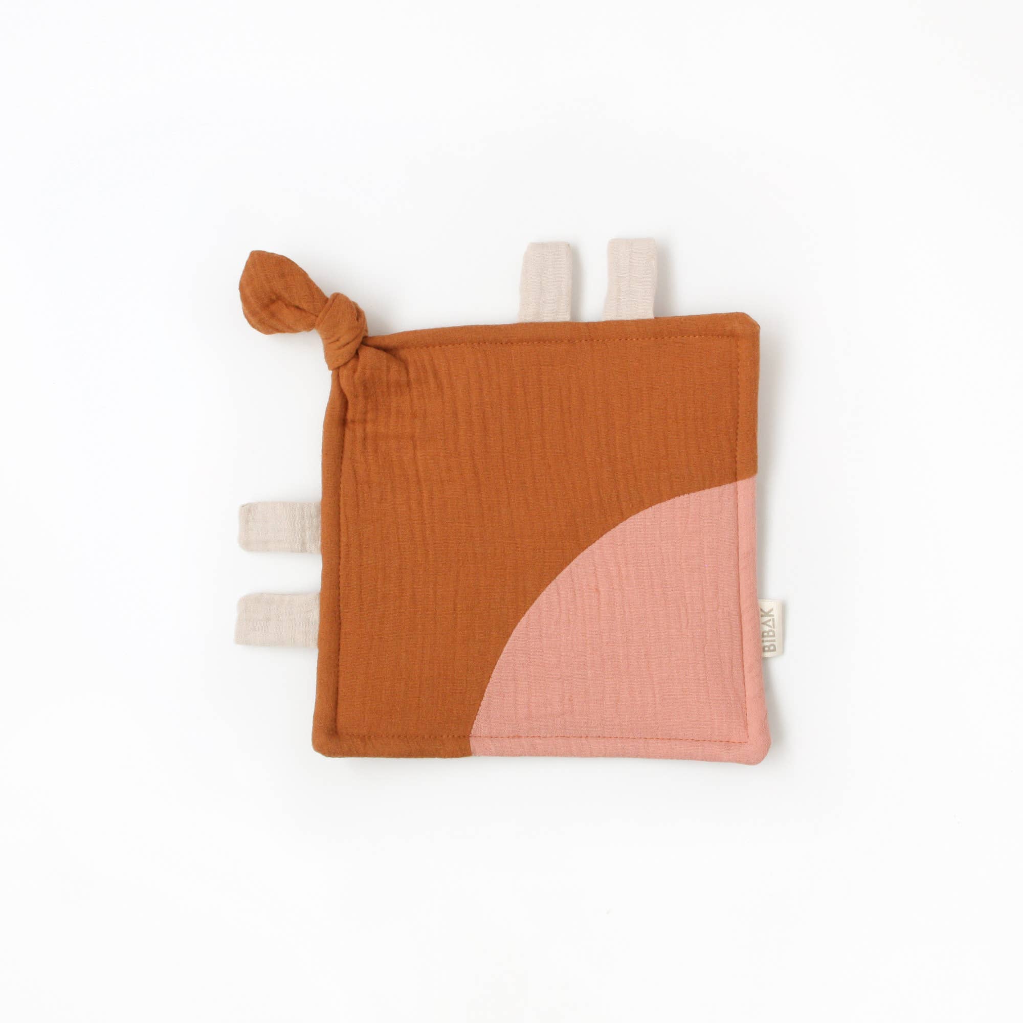 Bibak - Wholesale Crinkle Tag Toy - Baby - Organic cotton sensory cloth for baby Dot cinnamon