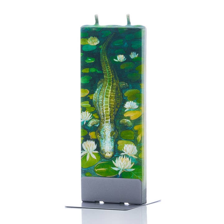 Flatyz Candles - Wholesale Novelty Candle - Flat Handmade Candle - Alligator in Swamp with Lilies