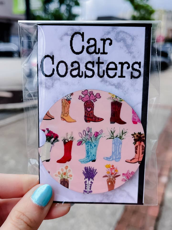 Floral Cowgirl Boots Grid Car Coasters for wholesale by The Sassy Owl